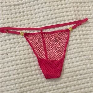 Pink fishnet Mesh Thong with Gold Accents Victoria secret 2x xxl z17